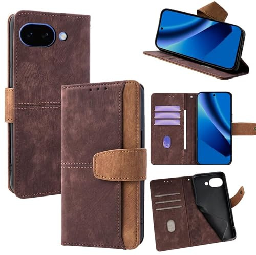 Wigento Klapp Hülle für Google Pixel 10a, RFID Schutz, Kartenfach, Standfunktion, TPU stoßfest, präzise Aussparungen Handyhülle (Braun)