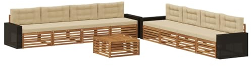 vidaXL Outdoor-Sofagarnitur mit Kissen 9 pcs Natur und Beige Polyester, Garten Lounge Set, modernes Akazienholz Sofa, wetterfeste Möbel, Bequeme Terrassen Sitzgelegenheit