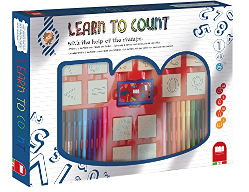 Multiprint Bildungsset Zahlen, Box mit 26 Stempel 100% Made in Italy, Kindermarker, Stempelset Kinder in Holz und Naturkautschuk, Ungiftige Waschbare Tinte, Geschenkidee, Art. 01940