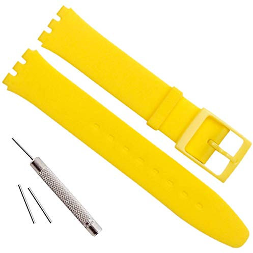 Ultradünnes Uhrenarmband, 16 mm, wasserfest, aus Silikon, Ersatz für Swatch 16mm gelb