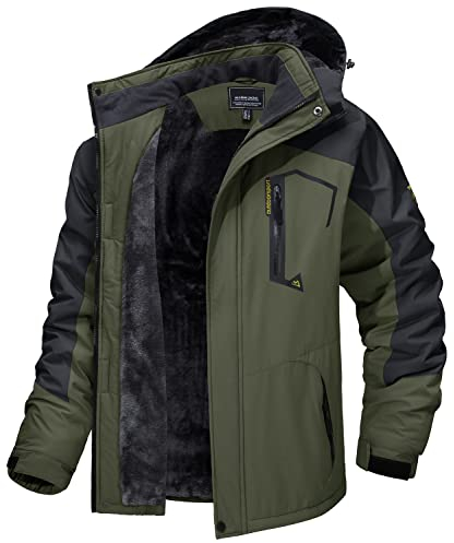 MAGCOMSEN Winterjacke Herren Wasserdicht Skijacke Winddicht Jacke Parka Übergangsjacke Fleecefutter Softshelljacke Winter Snowboardjacke Outdoor Wanderjacke Casual Jacke Armeegrün S
