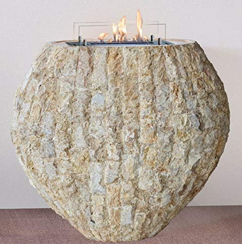 Casa Padrino Luxus Ethanol Kamin mit einem keramischen Bioethanolbrenner Naturfarben/Weiß 90 x 40 x H. 85 cm - Freistehender Naturstein Kamin im Design Einer Vase