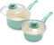 GreenLife Soft Grip Set de Cacerolas de Cerámica Saludable Antiadherente de 15cm y 18cm, Libre de PFAS, Apta para Lavavajillas y Horno, Turquesa
