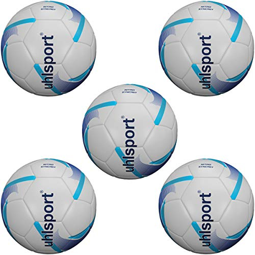 5 Uhlsport Nitro Synergy Fussbälle für Kunstrasen und Naturrasen 100166701, Farbe:Weiss