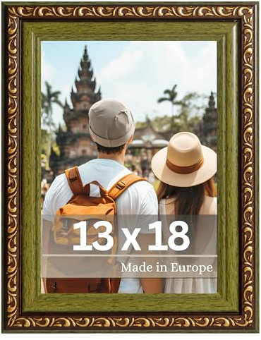 VictoR antiker - kunstvoller Fotorahmen „Chagall“ in Braun Grün - 13x18 cm Deko Bilderrahmen Vintage - geeignet für Urkunden - Zeugnisse - Bilderrahmen Braun 13x18 - Barock