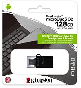 Kingston DataTraveler microDuo3 G2 - DTDUO3G2/128 GB microUSB and USB Type-A Flash Drive for Android OTG, Black