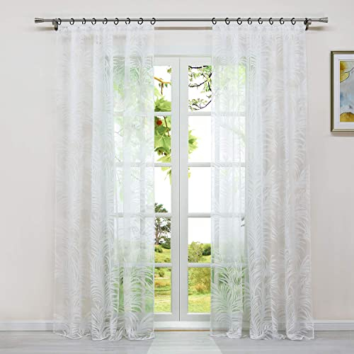 HeichkelL Transparenter Vorhang 1 Stück »Laha« Kräuselbandschal mit floralem Ausbrenner Design Weiße Gardinen mit Kräuselband Dekoschals aus Voile BxH 140x225cm
