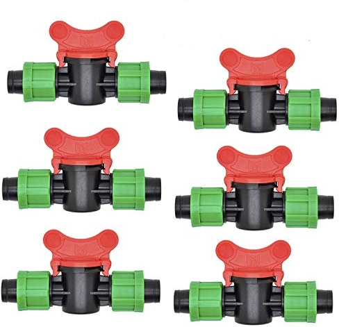 ABSOK Valvola di Arresto dell'irrigazione a Goccia da 6 Pezzi Valvola di accoppiamento del Tubo di irrigazione a Goccia Universale da 1/2 Pollice
