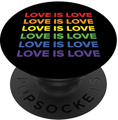 Love Is Love LGBTQ Pride Gay Lesben Bisexuelle Regenbogen PopSockets PopGrip: Ausziehbarer Sockel und Griff für Handys/Tablets mit Tauschbarem Top