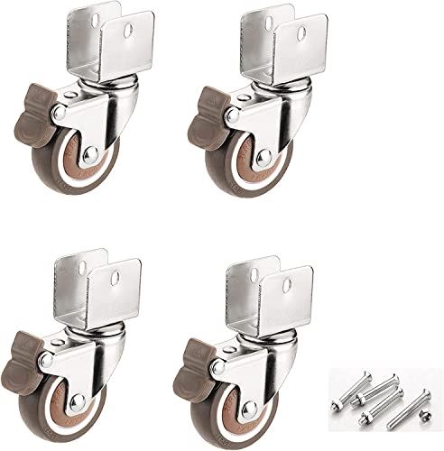 4 U-Typ Halterung Möbelrollen 50mm,Stück mit Bremse Weichgummi Lenkrollen, für Möbel, Blumenständer (20mm,4 Bremse)