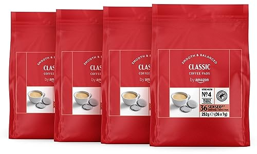 by Amazon dosettes de café classiques compatibles Senseo, torréfaction moyennement poussée, moulu, 144 Pièces, 4 lot de 36 - Certifié Rainforest Alliance