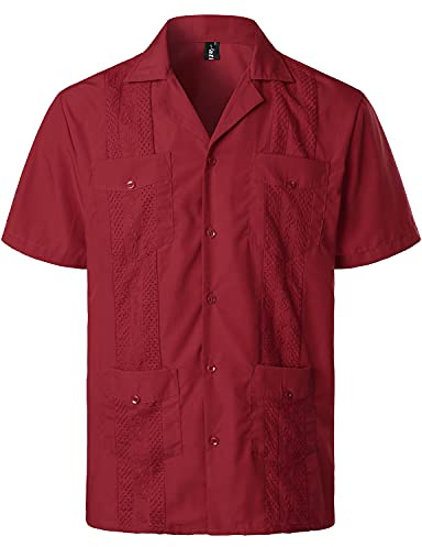 VATPAVE Mens Short Sleeve Button Down Cuban Guayabera Shirts | Camp Collar, Button Up, Wedding, Breathable, Casual Stylish, Summer, Hawaiian, Vacation, Embroidered, Holiday, with Pocket