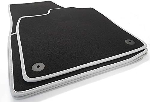 Fußmatten passend für VW ID4 ID.4 Premium Velours Automatten Matten Innenraum Nachrüstung (4er Set) Hellgrau + Weißen Band