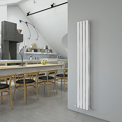 White Vertical Radiator 1600x236mm Oval Double Panel Column Designer Radiator Central Heating