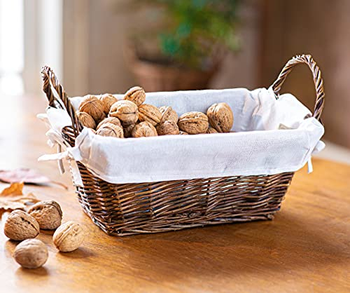 Füllkorb aus Weide, braun, mit Textil-Einlage aus Baumwolle in weiß, Brotkorb, Obstkorb
