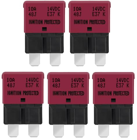GLOSO flachsicherungen Autosicherungen Leistungsschalter für KFZ Auto Wohnmobil Boot Motorrad Automatisches Zurücksetzen 5 Stück 10A E37