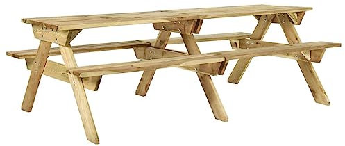 vidaXL Kiefernholz Imprägniert Picknicktisch mit Bänken Sitzgruppe Gartenbank Biertisch Sitzbank Sitzgarnitur Gartentisch Festzeltgarnitur 220x122x72cm
