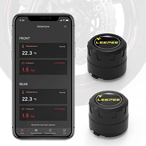 leepee Motorcycle Tire Pressure Monitoring System Bluetooth 5.0 Tire Pressure Alarm Temperature Wireless Motorcycle TPMS with 2 External Sensors, Support iOS and Android