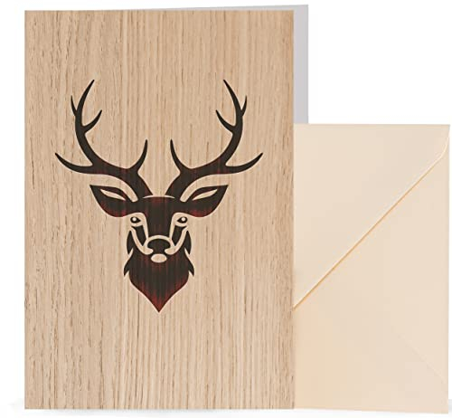 myZirbe Holzkarte Geburtstagskarte für Jäger, Förster, Hirsch | Gutschein, Einladung zur Jagd | Geschenke für Männer zur Jagdprüfung, Jagdschein, Holzart:Eiche