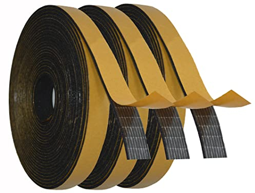 15m Joint Porte Mousse Adhésif, Joint en bande d'Isolation Phonique, Joint Isolant en Mousse Caoutchouc, Isolation Phonique et Froid (3 rouleaux de 5m chacun) (12mm(Largeur) x 1.5mm(Épaisseur), Noir)