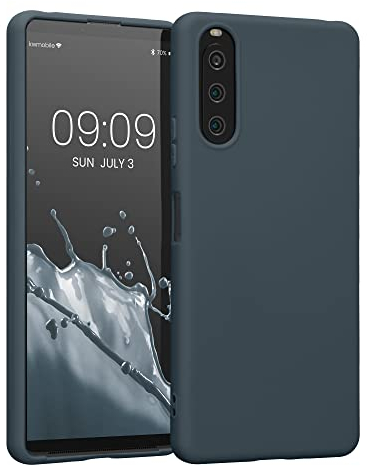 kwmobile Hülle kompatibel mit Sony Xperia 10 IV Hülle - weiches TPU Silikon Case - Cover geeignet für kabelloses Laden - Dunkler Schiefer
