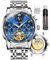 OLEVS Montre squelette à remontage automatique pour homme Tourbillon sans pile Montre de luxe en acier inoxydable avec date mécanique étanche tendance pour homme, Gw-g6617-blanc et bleu, Bracelet