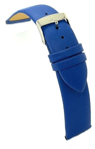 diloy Lederarmband für Dresswatch – Rindsleder ohne Nähte, gepolstert, minimalistisches und elegantes Design, Edelstahlschließe – Größen 12mm, 14mm, 16mm, 18mm, 20mm, 22mm 301 Blau 16mm