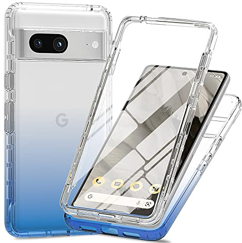 XINNI Coque pour Google Pixel 7a Antichoc Housse avec Protège écran, 360 Degrés Full Body Etui Solide Double Face Bumper Portable Transparent Housse,Bleu