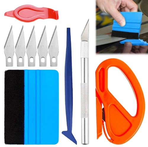 10 Pcs Vehicle Vinyl Wrap Tools Window Tint Film Kit, Tool Wallpaper Smoothing Kits, Including Felt Squeegee,Edge Trimmer,Soft Corner Squeegee Stickers, for Installing Auto wraps and Car Stickers
