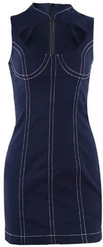 WSZJLN Enges, elastisches, hohles, ärmelloses Jeanskleid für Frühling und Sommer für Damen – Dunkelblau – M