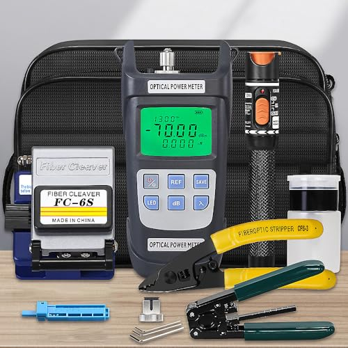 Kit de herramientas de fibra óptica, kit de herramientas FTTH 11 en 1 con cuchilla FC-6S, medidor de potencia óptica, localizador visual de fallas, pelacables de fibra óptica de 10 km