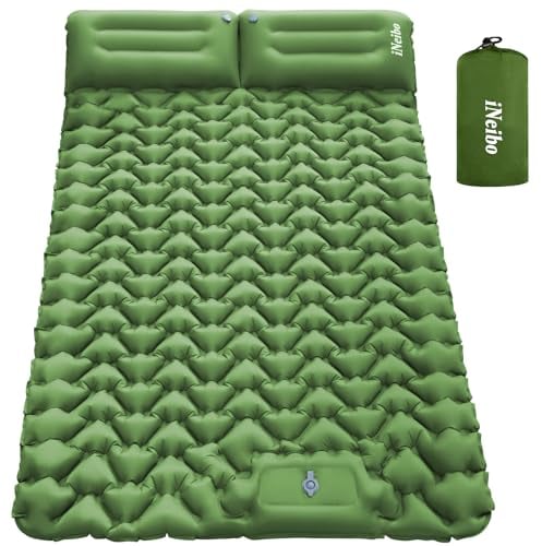 iNeibo Isomatte Selbstaufblasend 2 Personen Isomatte Outdoor Luftmatratze Selbstaufblasend mit Fußpresse Pumpe & Kissen Camping Matratze 2 Personen für Outdoor, Wandern, Strand und Zelten Grün