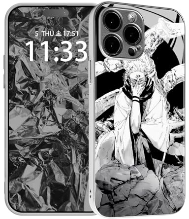 HWLHJJ Ryomen Sukuna Jjk Shonen Anime Unique Glass Case - Manga Unique Print Black Phone Shell for iPhone 14