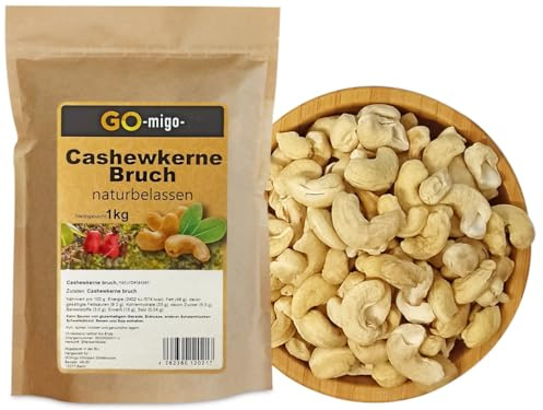 GOmigo 1kg Cashewkerne Bruch Naturbelassen Cashew Cashewnüsse Top & Frisch