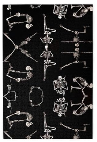 Skeletons Yoga Print Premium Wooden Jigsaw Puzzle - 1000 Pieces - Plastic Box Packaging