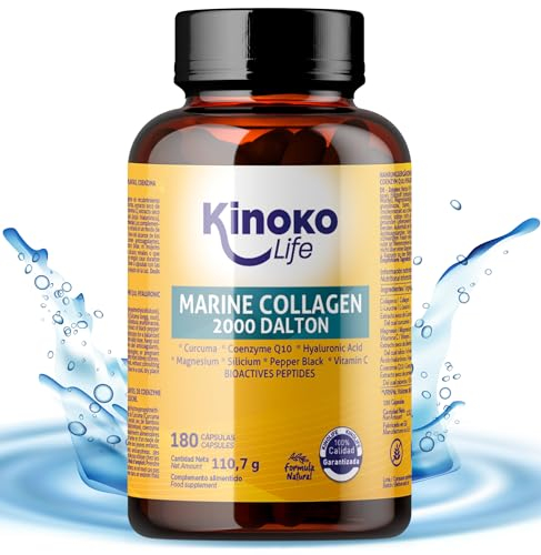Kinoko Life – Meereskollagen Kapseln mit Hyaluronsäure, Q10, Vitamin C, Kurkuma & Magnesium – 180 Kapseln – Hochdosiert & ohne Zusatzstoffe