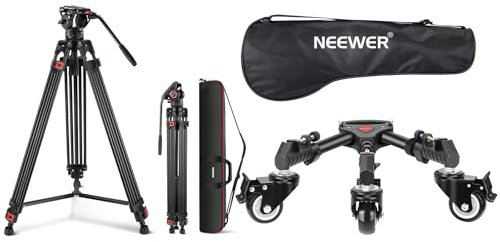 NEEWER 74 Inch Pro Video Tripod with Fluid Head, QR Plate Compatible with DJI RS Gimbals, Durable Camera Tripod, Photography Tripod Dolly, Heavy Duty 50lbs Capacity Tripod Wheels