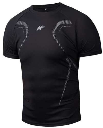Herren Sport Tshirts Herren Slim Atmungsaktiv Funktionelles Sportshirt Laufen Fitness Schnell Trocknend Kurzarm-T-Shirt Schwarz M