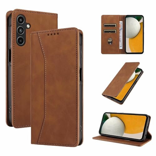 Lonhist Samsung Galaxy A15 5G Hülle,Flip Stoßfeste Magnetische Handyhülle für klappbar Hochwertiges PU-Leder Wallet Schutzhülle mit Kartenfächern und Standfunktion- Braun[RFID Sperrung Schutz]