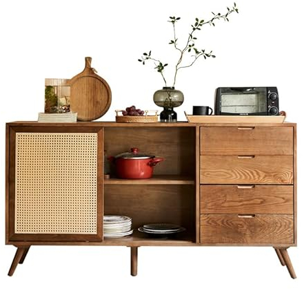 EINES Sideboard-Buffetschrank Multifunktionales Rattan-Sideboard for den Haushalt, moderner, einfacher multifunktionaler Holz-Doppeltürschrank Küchenbuffet-Aufbewahrungsschrank