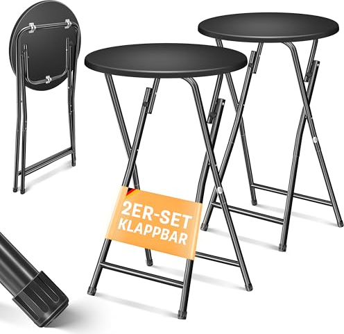 KESSER® Stehtisch 2er Set Bistrotisch mit PVC-Platte | Wetterbeständiger Klapptisch | 60cm / 110cm | Partytisch Tisch rutschfest | In- & Outdoor | Hochzeit Empfangstisch 4 Standfüße pulverbeschichtet