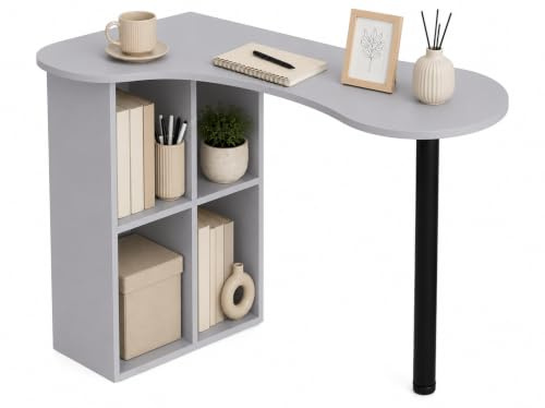 URBNLIVING Computer Desk Home Office Workstation Study Table Wooden Writing Desk Folding Desk Corner Desk with Storage Shelves - (Grey & Corner Desk)