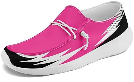 Mocassins plats en toile à enfiler pour homme - Chaussures bateau décontractées - Chaussures de conduite légères, Rose Style 10 Blanc, 37 1/3 EU