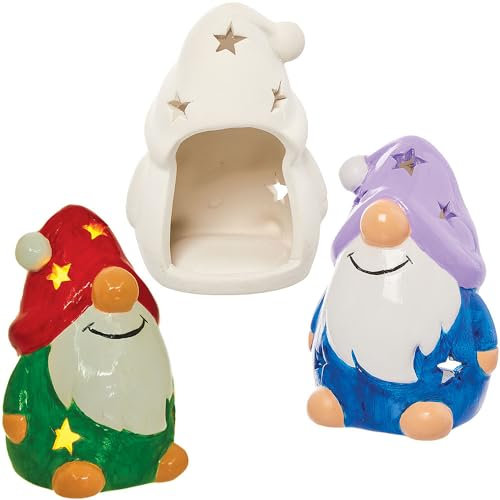 Baker Ross FN319 Gonk Ceramic Tealight Holders - Pack of 2, Christmas Crafts for Kids, Ceramic Painting