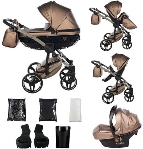 Junama Kinderwagen Diamond Fluo 2in1 3in1 4in1 (03 - Braun, 3in1 mit Autositz)