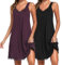 Uniexcosm Camisón de Mujer Algodon Camisones Mujer Sexy sin Manga Camisón con Tirantes Antideslizantes Cuello en V Ropa de Dormir Vestido Ligero y Suave para Hogar Negro+Fucsia Oscuro XS