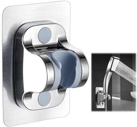 Adesivo Staffa Soffione, Supporto doccia per colla portatile staffa, Doccia Senza Necessità di Trapano, per soffione doccia supporto doccia universale, angolo regolabile (argento normale)