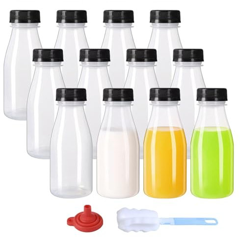 ZMCYN 12 Pack 200ML Plastic Milk Bottles with Lids (Dishwasher Safe), PP Heat Resistant Mini Juice Bottles, Reusable Small Plastic Milk Bottle for Juice, Smoothie, Homemade Beverage