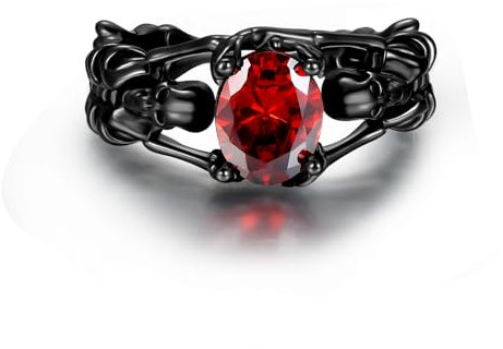 Offener Totenkopf Ring für Damen Sterling Silber Gothic Totenkopf Schwarze Kristallringe Halloween Cosplayer Ring Rock Punk Schmuck Geschenk für Frauen und Mädchen (Blau Rot)