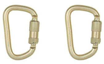 2 set 45KN Carabiner Clip Hook Steel D-Ring Screw Lock Rock Climbing Gold
